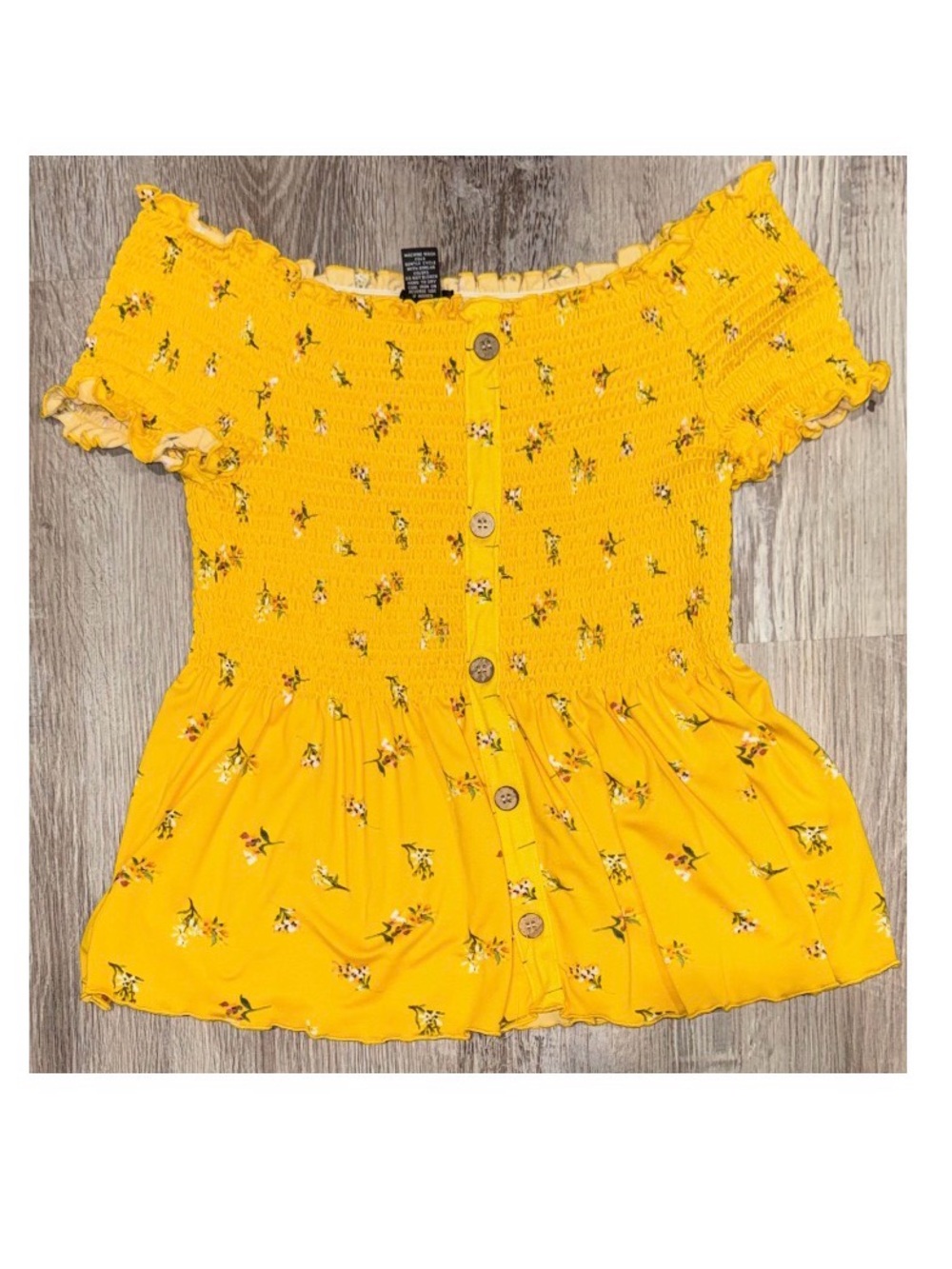 Rue21 Yellow Floral Smocked Off-Shoulder Button Front Top